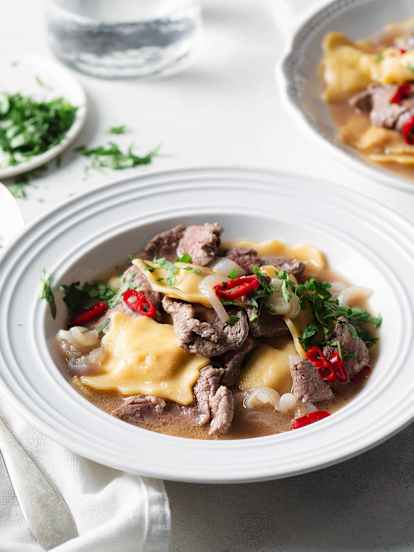 Ravioli Broth with Beef