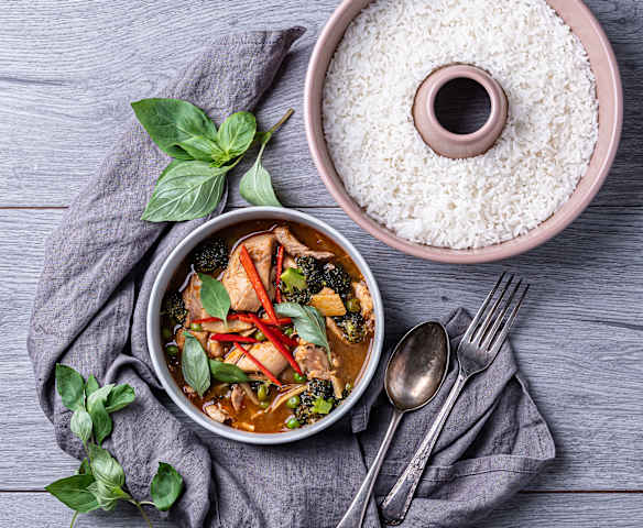 Thai red chicken curry and rice Thai red chicken curry and rice