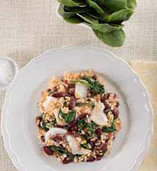Rice with Cod, Kidney Beans and Spinach