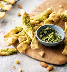 Cheese Breadsticks with Mixed Greens Pesto