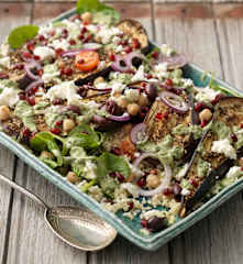 Roasted Aubergine Salad with Tahini Dressing