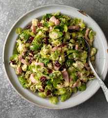 Shredded Brussels Sprout Salad with Bacon and Cranberries